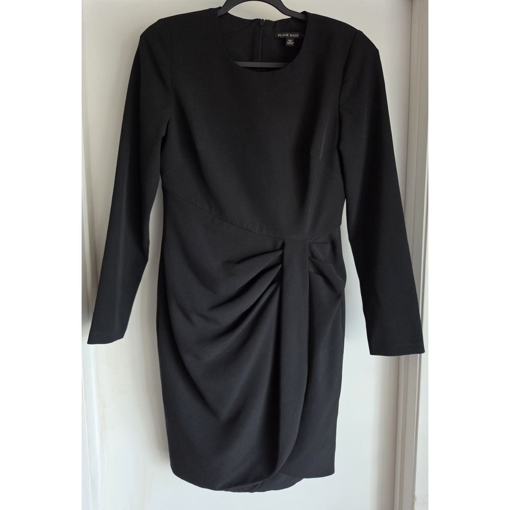Black Halo Women's Size 10 Long Sleeve Formal Dress Solid Bodycon Gown